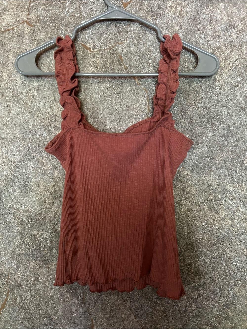 Wishlist Rust Ruffled-Strap Ribbed Camisole - Picture 2 of 3